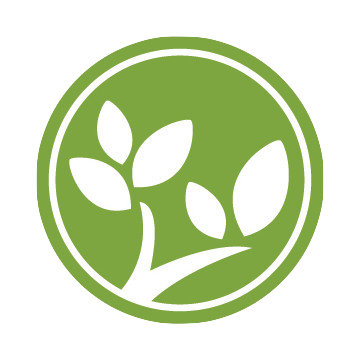 Le logo de la forêt: un cercle vert avec des feuilles et des branches blanches.