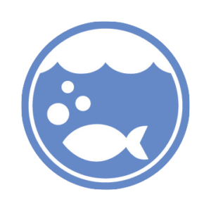 The Ocean Logo: A blue circle with a white fish, and bubbles coming out of its mouth, rising toward the top of the water.