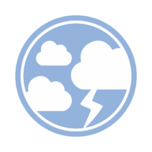 The Atmosphere Logo: A light blue circle with three white clouds and a white bolt of lighting.