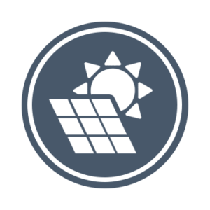 The Solar Lab Logo: A gray-blue circle overlaid by a white solar panel and a white sun.