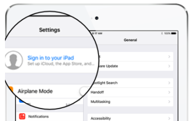 Un écran iPad ne montrant aucun identifiant Apple