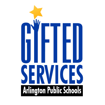 Les mots Gifted Services, avec une main dépassant le I, atteignant une étoile, et les mots en dessous Arlington Public Schools.