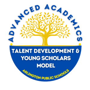 Logo with a tree and text reading "Advanced Academics Talent Development & Young Scholars Model"